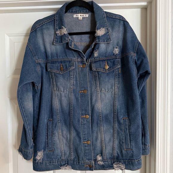 Oversized Distressed Denim Jacket - Picture 1 of 3